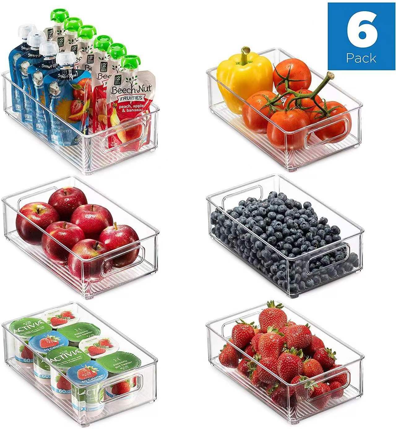 6 Pack Cabinet Organizers Clear Space Plastic Pantry Organization Refrigerator Organizer Bins