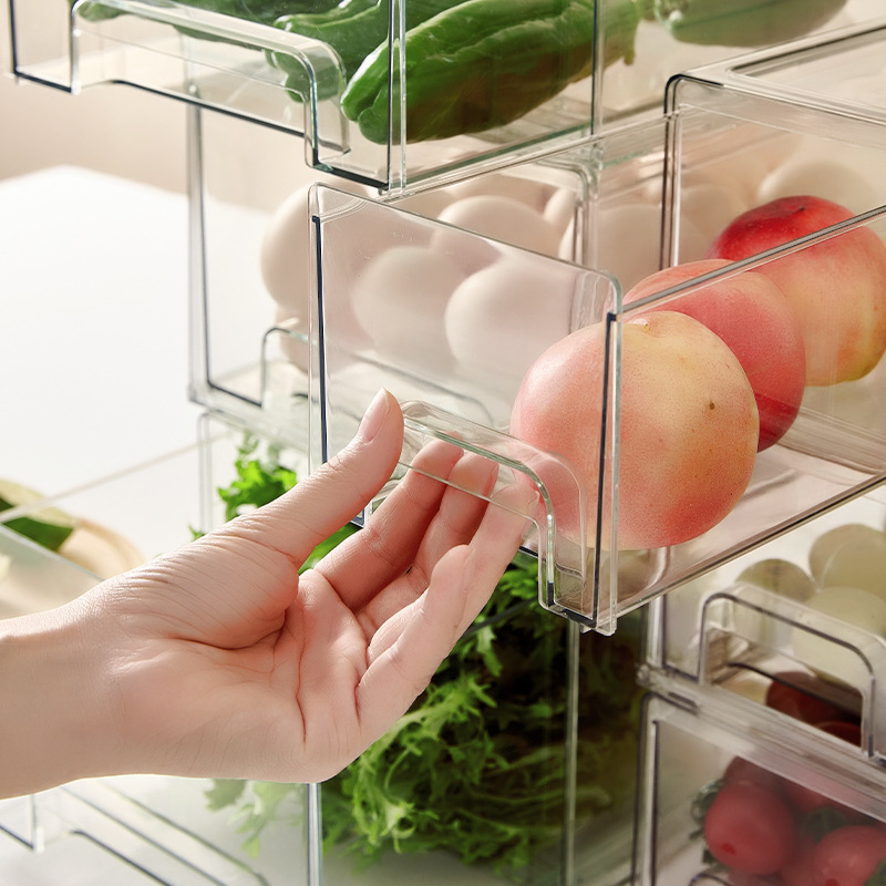 2 Pack Fruits Vegetable Food Clear Stackable Pull Out Refrigerator Organizer Fridge Plastic Pantry Storage Bins Drawers