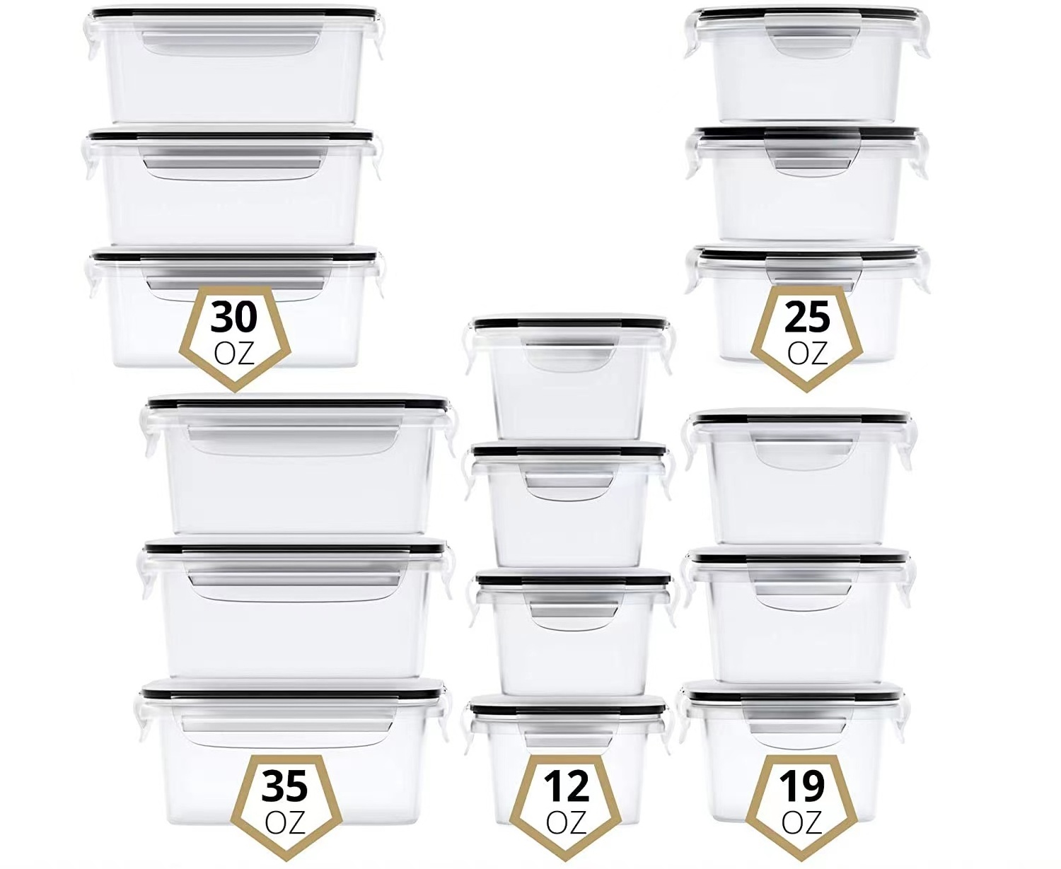 hot sell 16 pack Pantry & Kitchen Organization Airtight Plastic Meal Prep Food Storage Containers Set with snap lids