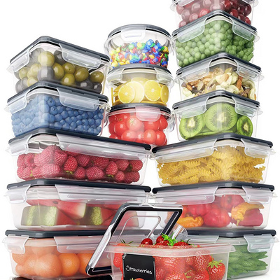 hot sell 16 pack Pantry & Kitchen Organization Airtight Plastic Meal Prep Food Storage Containers Set with snap lids