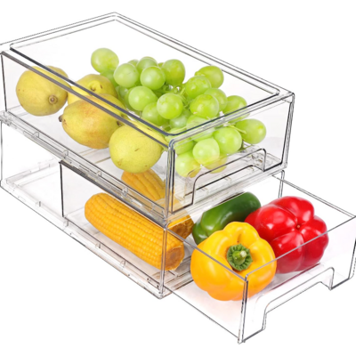 2 Pack Fruits Vegetable Food Clear Stackable Pull Out Refrigerator Organizer Fridge Plastic Pantry Storage Bins Drawers