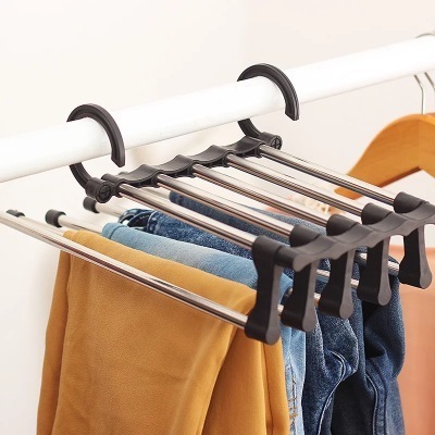 5 Layers Multi Functional Pants Rack Clothes Closet Storage Organizer 5 in 1 Pants Hangers for Jeans Trousers Skirts Scarf