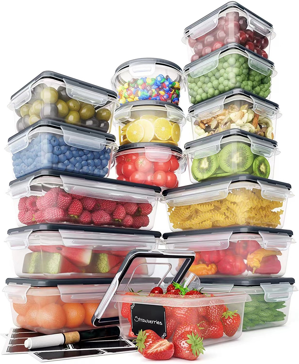 hot sell 16 pack Pantry & Kitchen Organization Airtight Plastic Meal Prep Food Storage Containers Set with snap lids