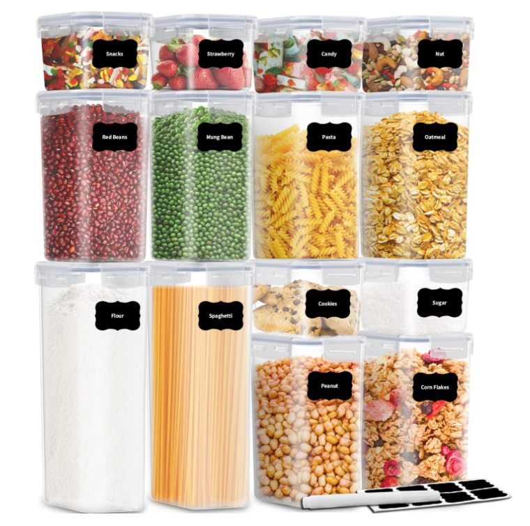 Wholesale 14 PCS Plastic Cereal Kitchen Stackable Food Storage Buckets Canisters Airtight Food &Storage Containers set