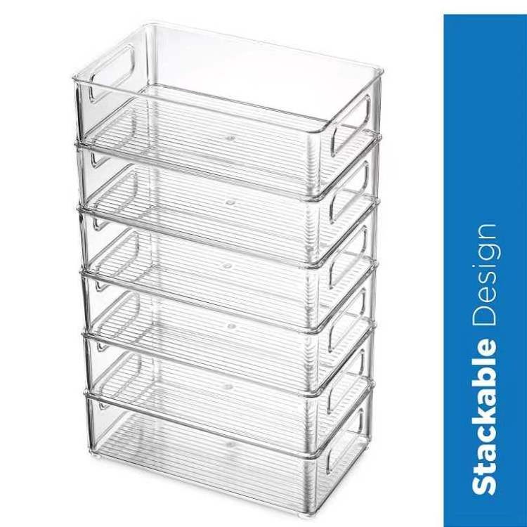 6 Pack Cabinet Organizers Clear Space Plastic Pantry Organization Refrigerator Organizer Bins