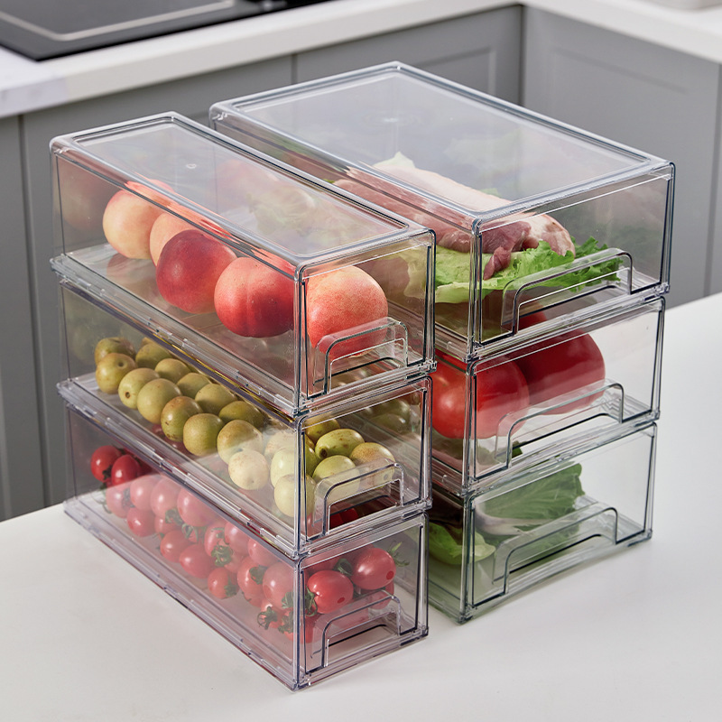 2 Pack Fruits Vegetable Food Clear Stackable Pull Out Refrigerator Organizer Fridge Plastic Pantry Storage Bins Drawers