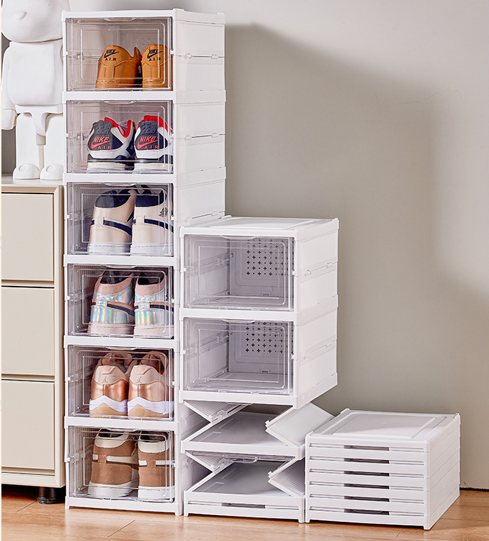 Shoe Rack Organizer Installation-free Foldable Shoe Box 6 Tier Multilayer Shoe Storage Cabinet Square American Style 1pcs PP+PET