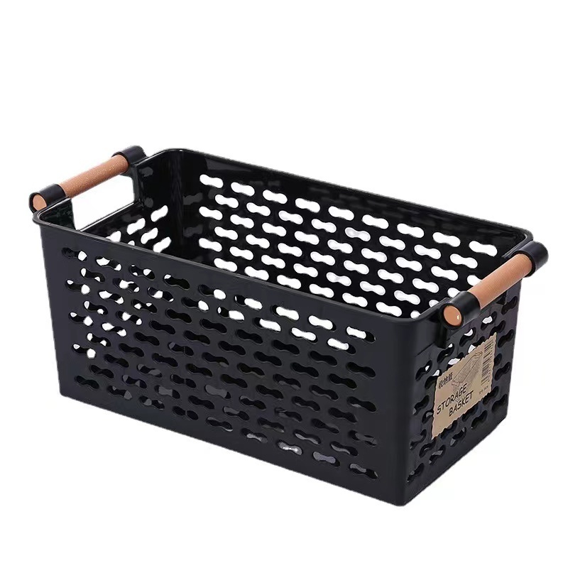 Wholesale  Plastic Storage Basket Household Black Basket organization with Handles for Home Office Closet