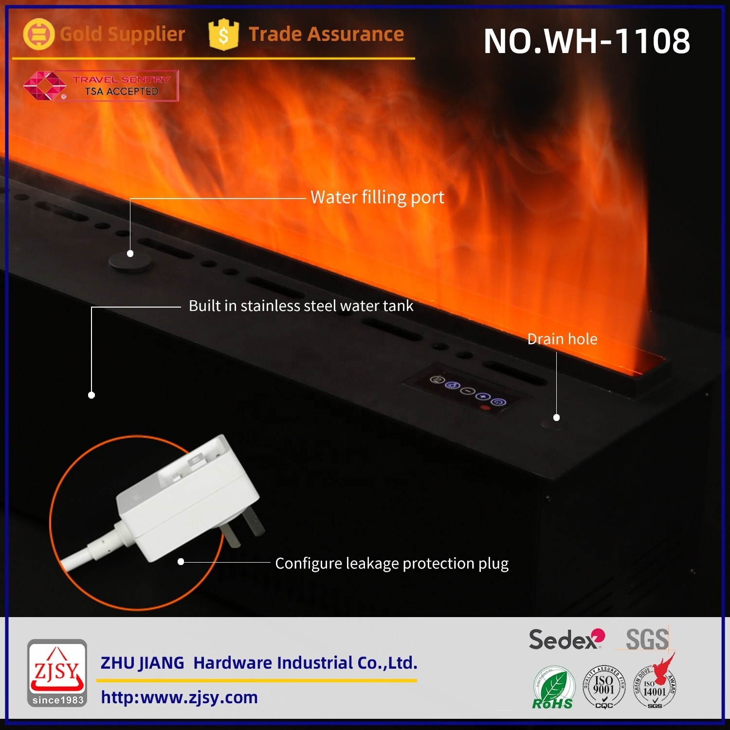 WH-1108 Decorative Led 3D Atomization Water Vapor Simulation Flame Electric Fireplace