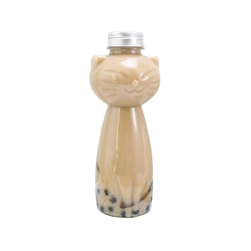 500ML New Type Cartoon Cat Shape Popular PET Disposable Plastic Beverage Bottle With Aluminium Lid