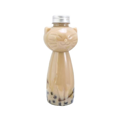 500ML New Type Cartoon Cat Shape Popular PET Disposable Plastic Beverage Bottle With Aluminium Lid