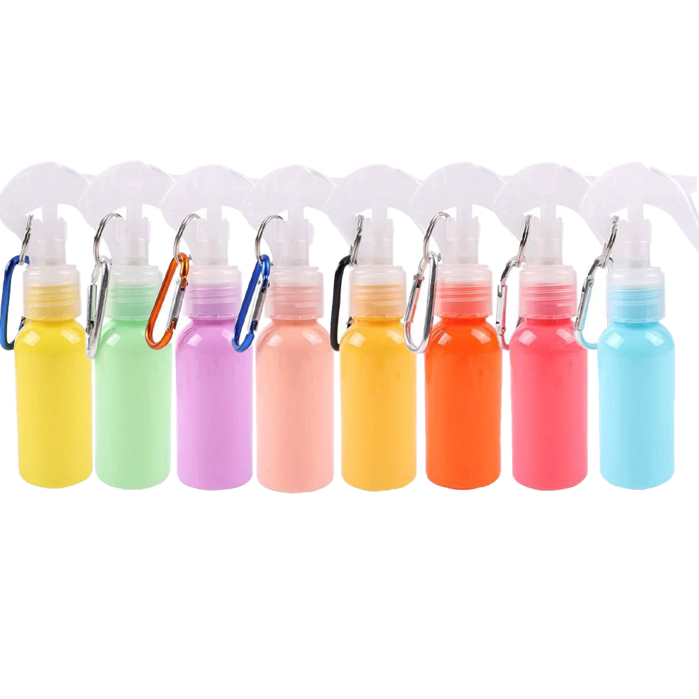 24/410 refillable 2oz 60ml hand sanitizer alcohol spray keychain bottle with mini trigger mouse sprayer and keychain hook