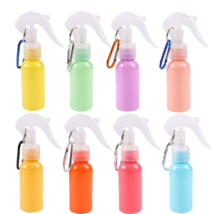 24/410 refillable 2oz 60ml hand sanitizer alcohol spray keychain bottle with mini trigger mouse sprayer and keychain hook