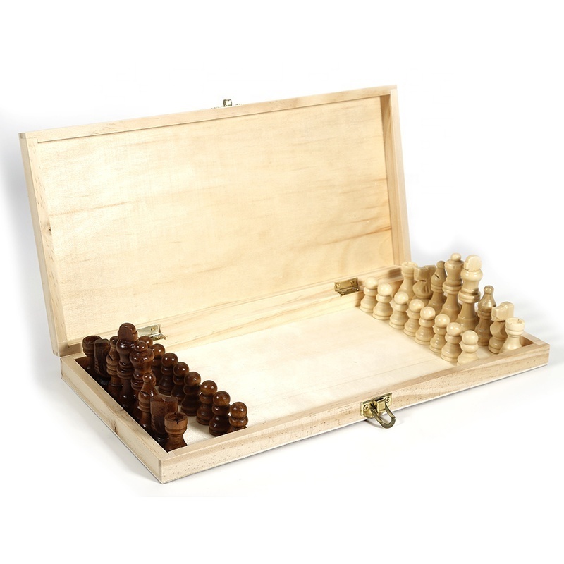 Checkers Folding International Chess Set Wooden Chess Pieces Board Game