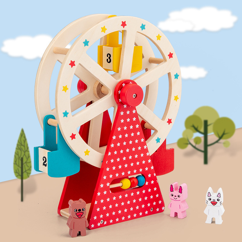 Wooden mini 3D ferris wheel set toys baby early education sensory games children manual rotation simulation ferris wheel toys