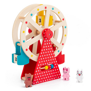 Wooden mini 3D ferris wheel set toys baby early education sensory games children manual rotation simulation ferris wheel toys