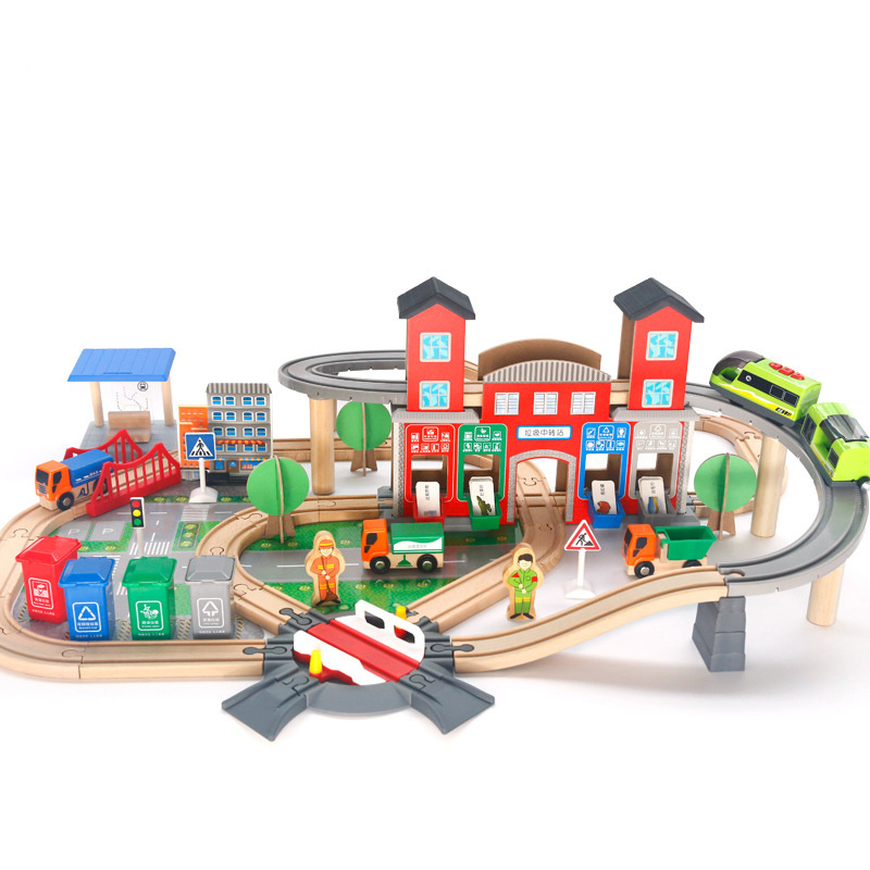 139 pcs Beech Children Educational Play DIY Building Blocks Train Railway Track Wooden Train Set Toy for Kids Train Toy