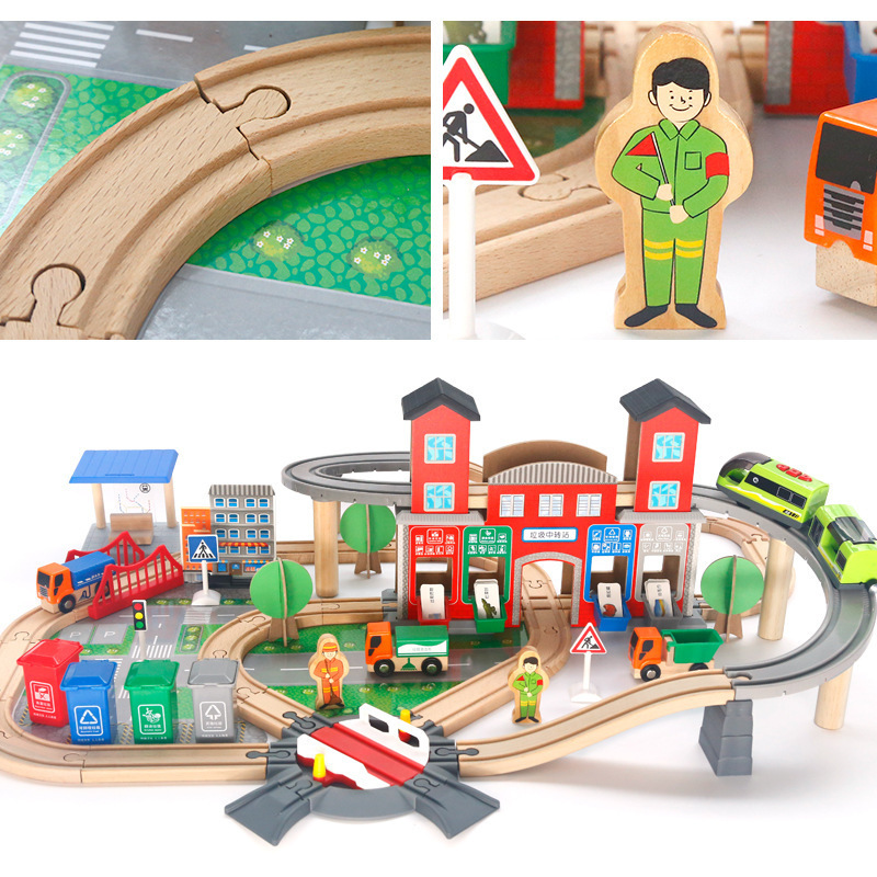 139 pcs Beech Children Educational Play DIY Building Blocks Train Railway Track Wooden Train Set Toy for Kids Train Toy