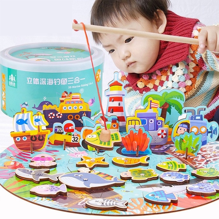 3d stereoscopic children Marine Fishing 3 in 1 magnetic blocks toys 	preschool educational toys