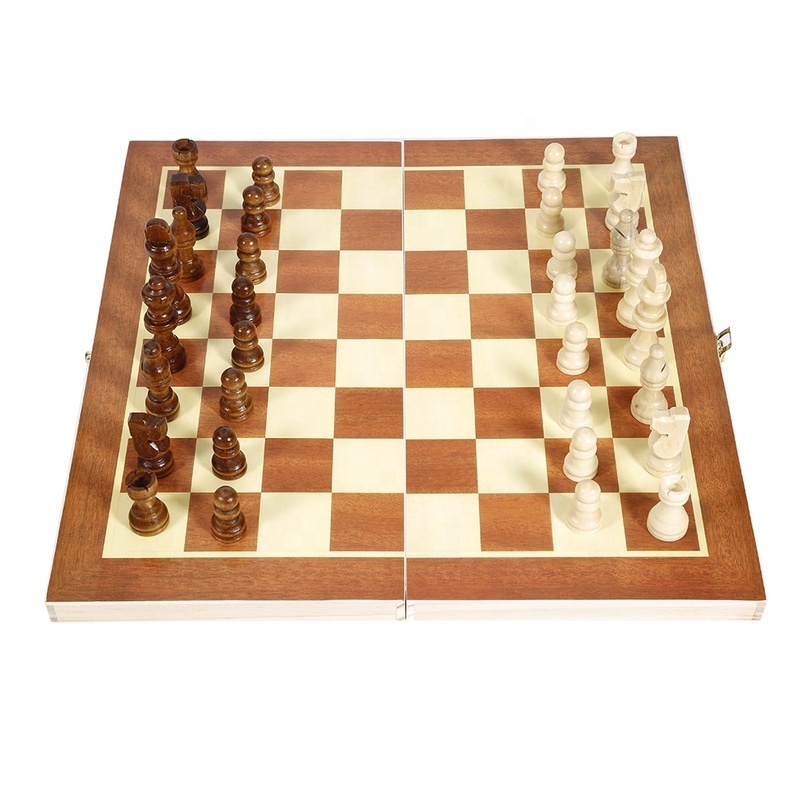 Checkers Folding International Chess Set Wooden Chess Pieces Board Game