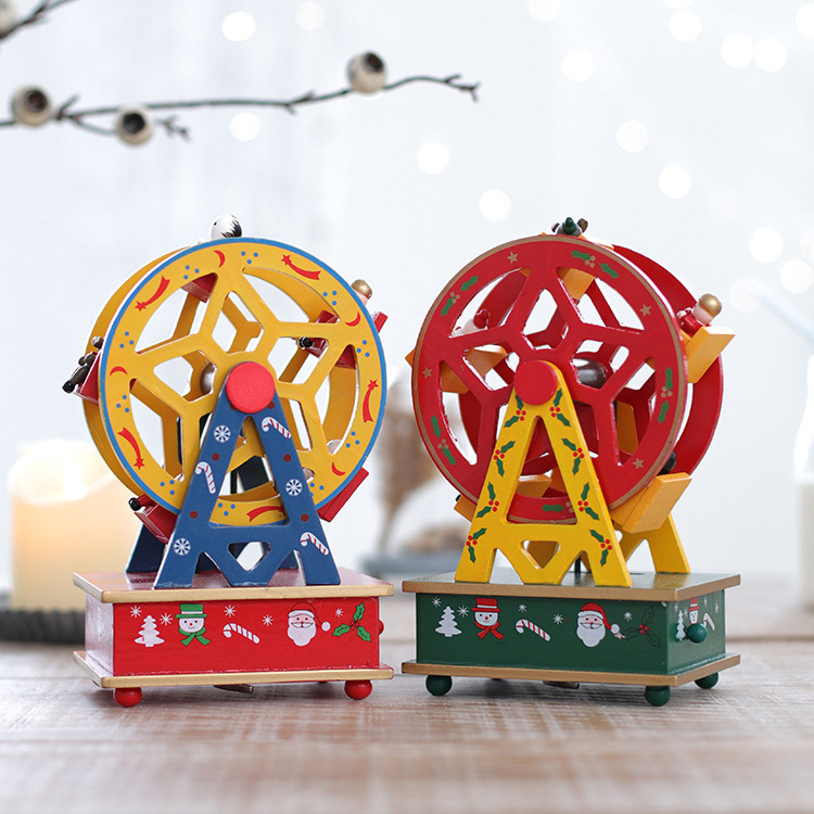 2021 High quality wooden Christmas ferris wheel music box toys children carousel music box Christmas crafts music box for kids