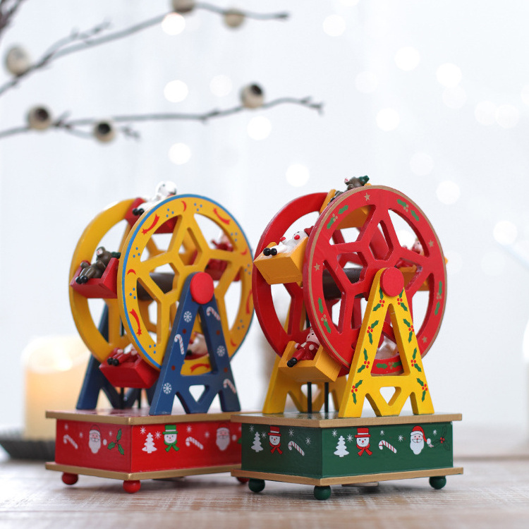 2021 High quality wooden Christmas ferris wheel music box toys children carousel music box Christmas crafts music box for kids