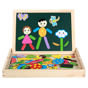 Multifunction Puzzle Games Double-Sided Erasable Wooden Magnetic Folding Drawing Board