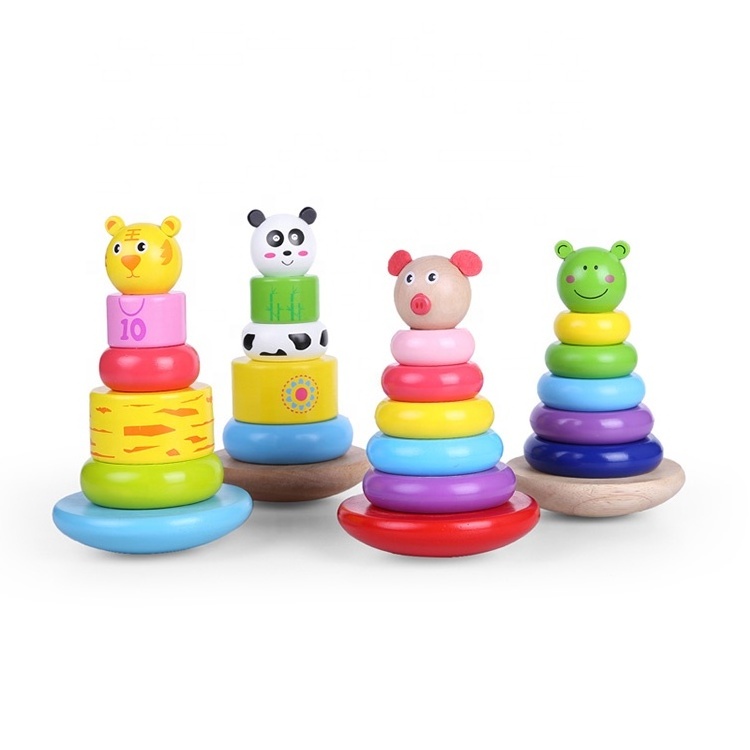 Multifunction Diy Cute Animal Rainbow Stacking Tower Tumbler Toy  Baby Tumbler Ring Toy