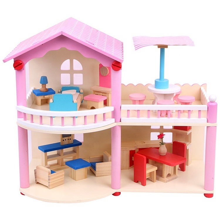 children pretend wooden doll house toys with all furniture rooms girls big doll house diy