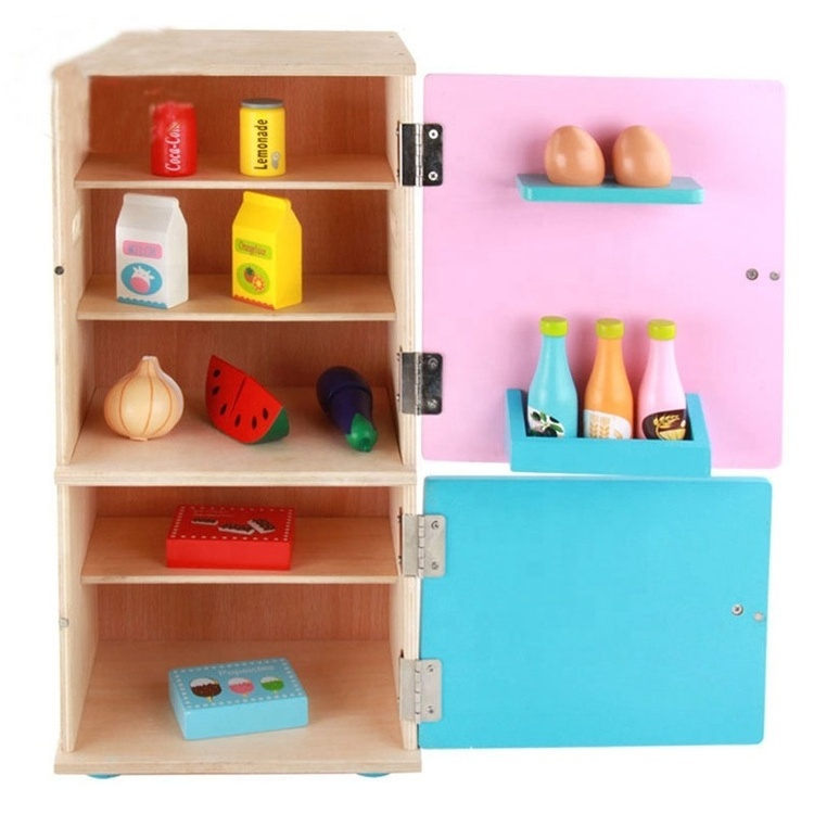 Great Gift Play Miniature Children Pretend Play Kids Wooden Toy Refrigerator