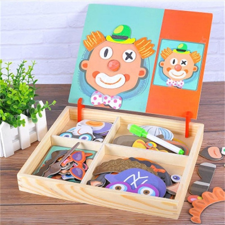 Wooden Kids Educational Toys Magnet Dressing Magnetic Puzzles Game Set Fun Reusable Stickers for Children Christmas Gift