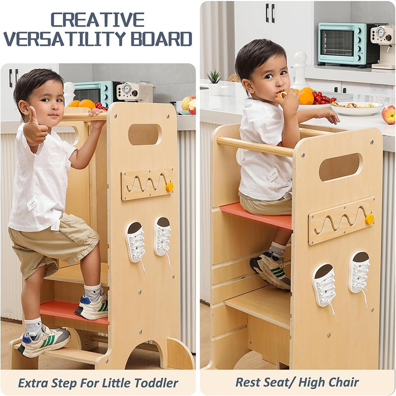 4 in 1 Toddler Kitchen Stool Helper Baby Learning Tower Wooden Montessori Kids Learning Tower