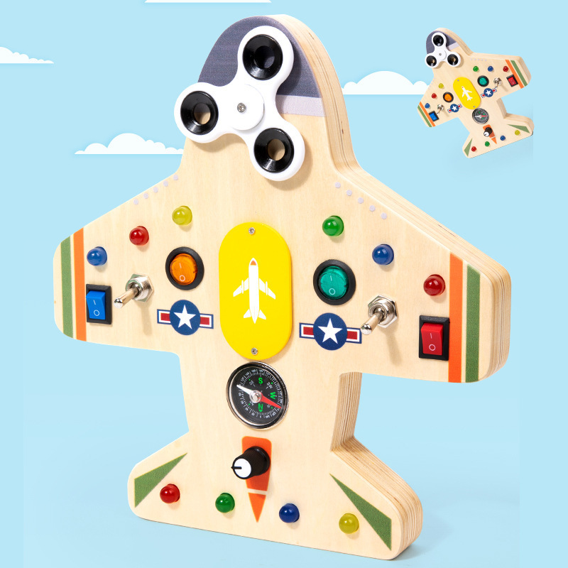 Toddler Montessori Busy Board for 1+ Year Old LED Light Switch Airplane Violin Shape Activity Sensory Board Toys