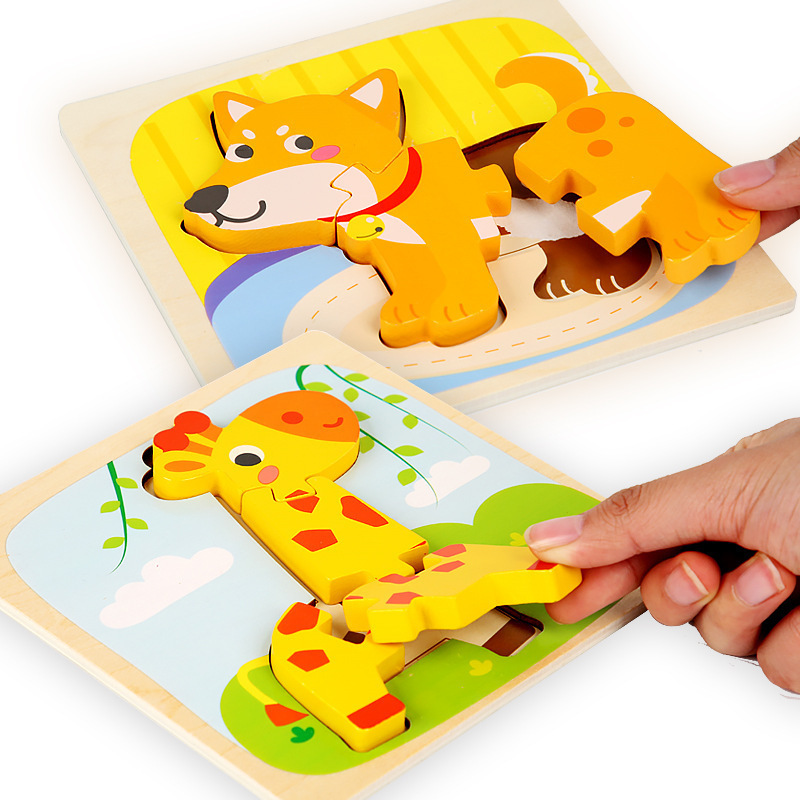 Wooden 3D puzzle Games Toy Other Animal DIY Jigsaw Puzzles Montessori Educational Learning Toys for toddler kids boys and girls