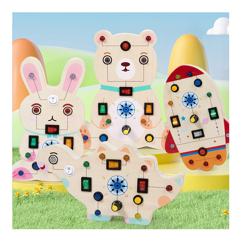 CPC CE Rocket LED Light Busy Board Wooden Sensory Toy Educational Montessori Animal Activity Board with Music