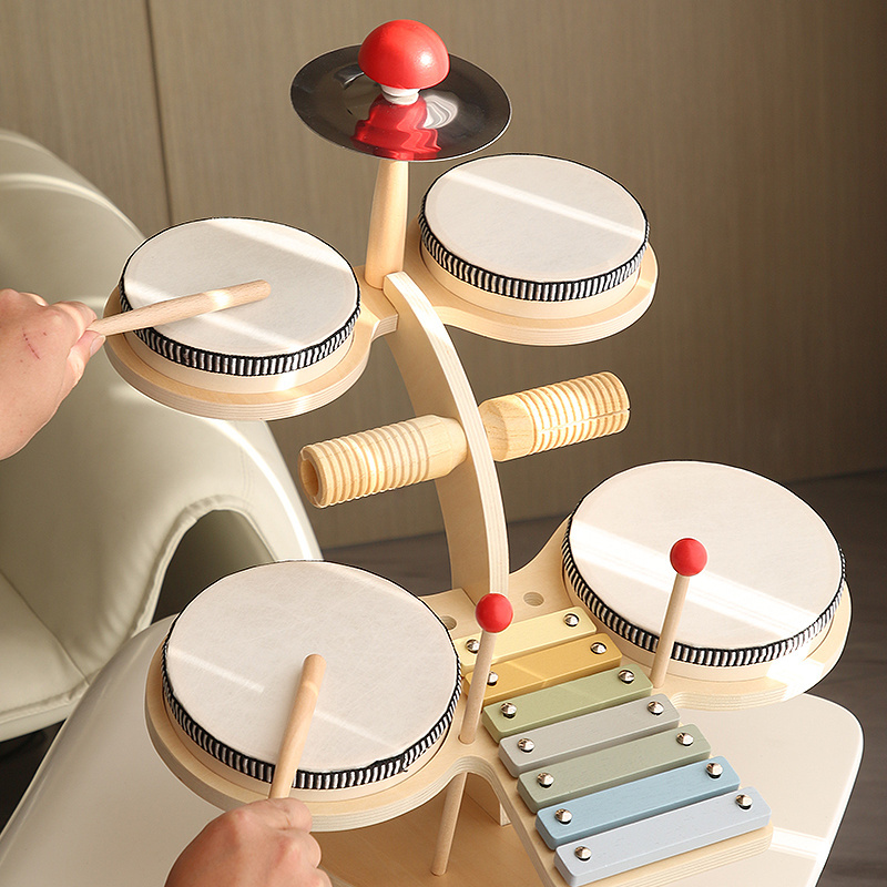 Wooden Percussion Montessori Instruments Toys Set Musical Drum Wooden Music Kit Baby Sensory Toy Kids Drum Set