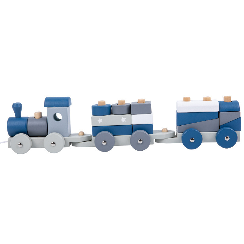 Newest Wholesale custom wooden early educational  interesting train assemble building block toys for Boys And Girls