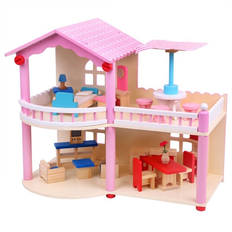 children pretend wooden doll house toys with all furniture rooms girls big doll house diy