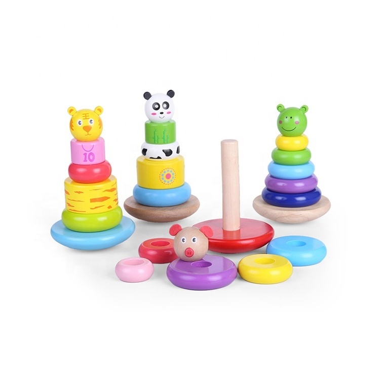 Multifunction Diy Cute Animal Rainbow Stacking Tower Tumbler Toy  Baby Tumbler Ring Toy