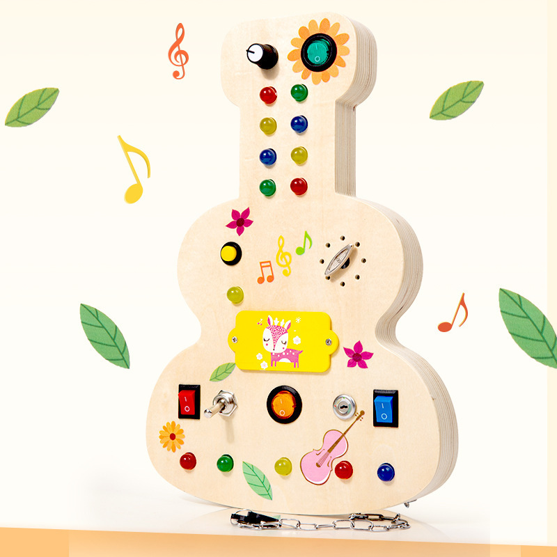 Toddler Montessori Busy Board for 1+ Year Old LED Light Switch Airplane Violin Shape Activity Sensory Board Toys