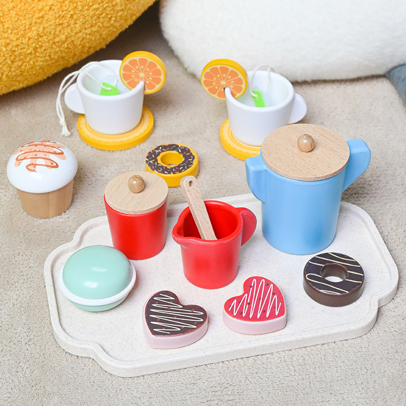 Factory Supply hot sale children's wooden toy simulation afternoon tea set role pretend play toys for kids