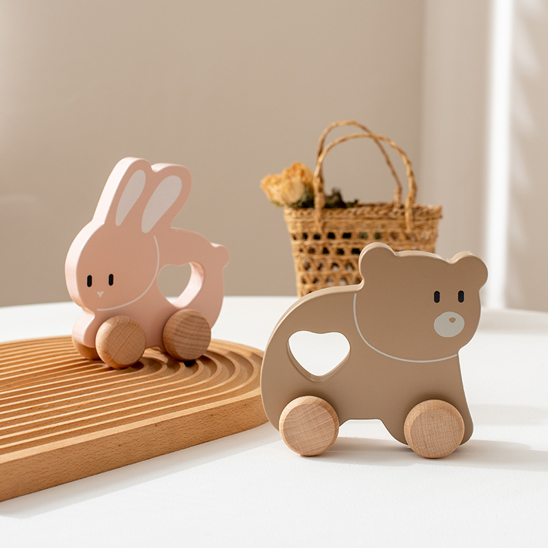 Montessori Wooden Bunny Push along Toy Unisex Baby Cars for 2-4 Year Olds Holzspielzeug Baby Juguetes De Madera