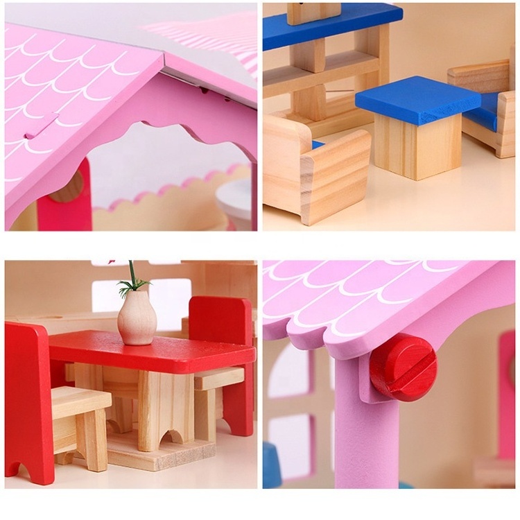 children pretend wooden doll house toys with all furniture rooms girls big doll house diy