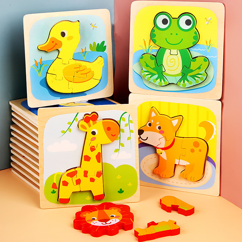 Wooden 3D puzzle Games Toy Other Animal DIY Jigsaw Puzzles Montessori Educational Learning Toys for toddler kids boys and girls