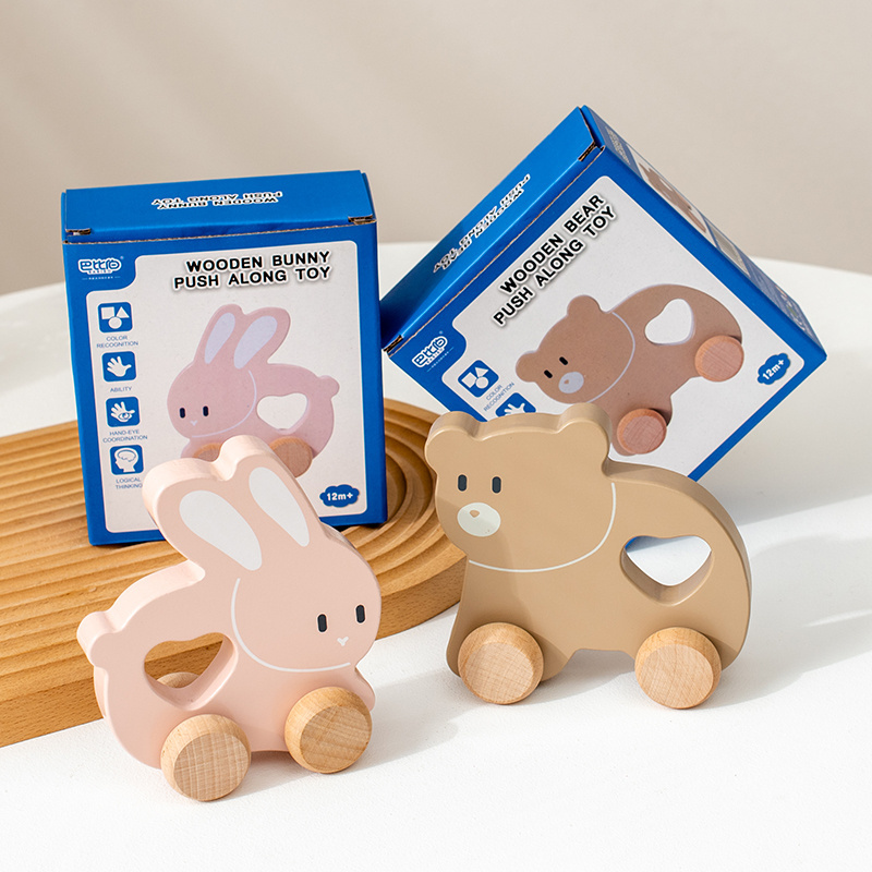 Montessori Wooden Bunny Push along Toy Unisex Baby Cars for 2-4 Year Olds Holzspielzeug Baby Juguetes De Madera