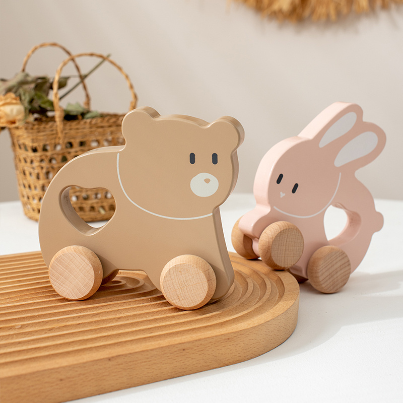 Montessori Wooden Bunny Push along Toy Unisex Baby Cars for 2-4 Year Olds Holzspielzeug Baby Juguetes De Madera