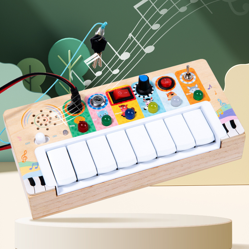 Newest Kids Wooden Sensory Toys Fidget Music Toy Montessori Toddlers Electronic Busy Board Toys With 6 LED Light Switches