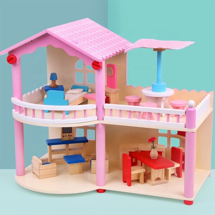 children pretend wooden doll house toys with all furniture rooms girls big doll house diy