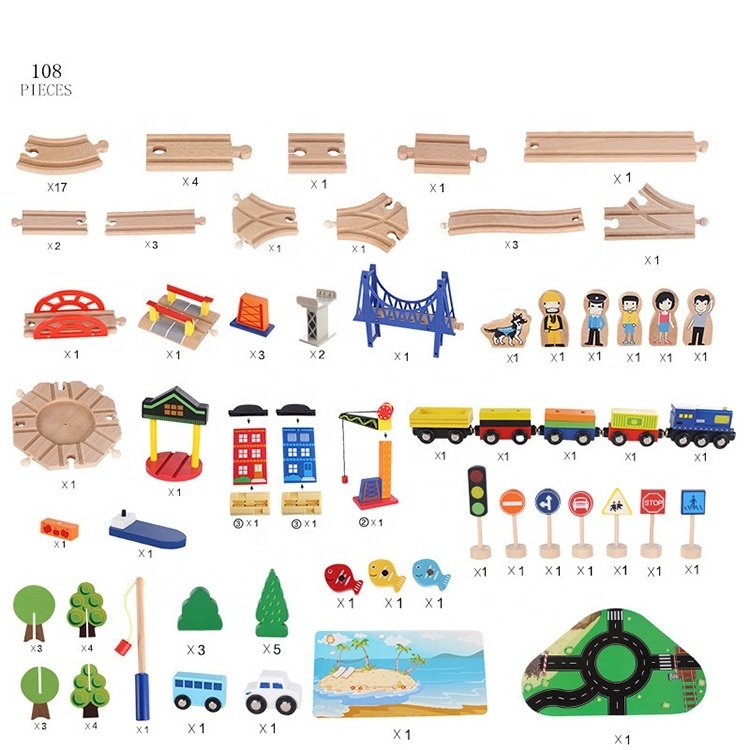 custom multifunctional fishing Educational classic railway toys wooden train track children toy train track