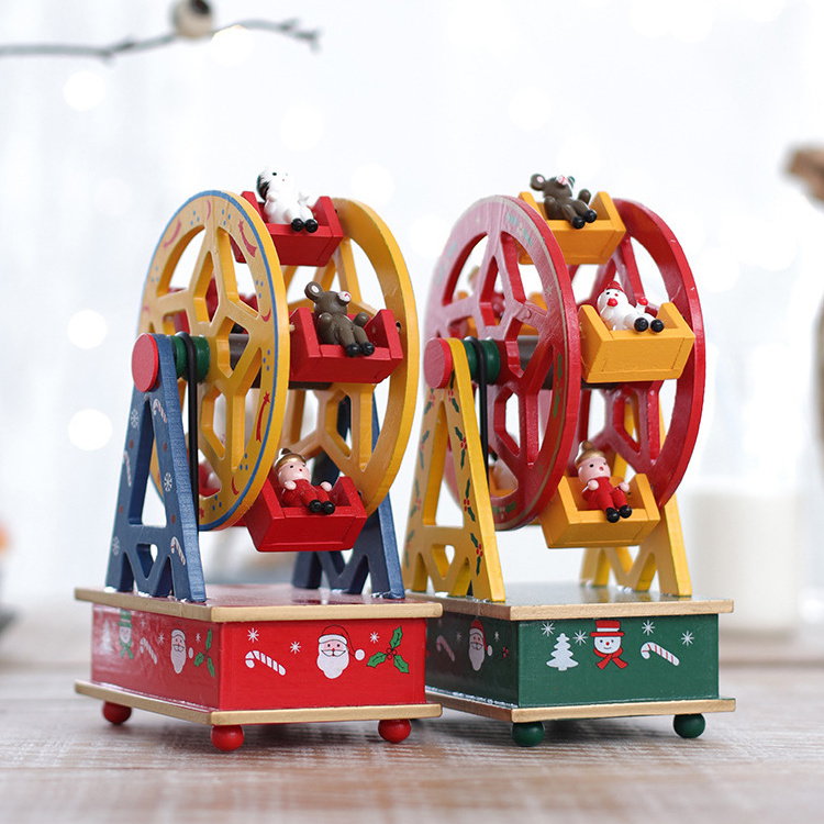 2021 High quality wooden Christmas ferris wheel music box toys children carousel music box Christmas crafts music box for kids